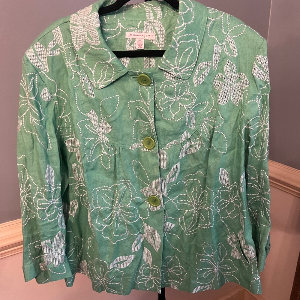 JM Collection‎ Mint Green Linen jacket plus
